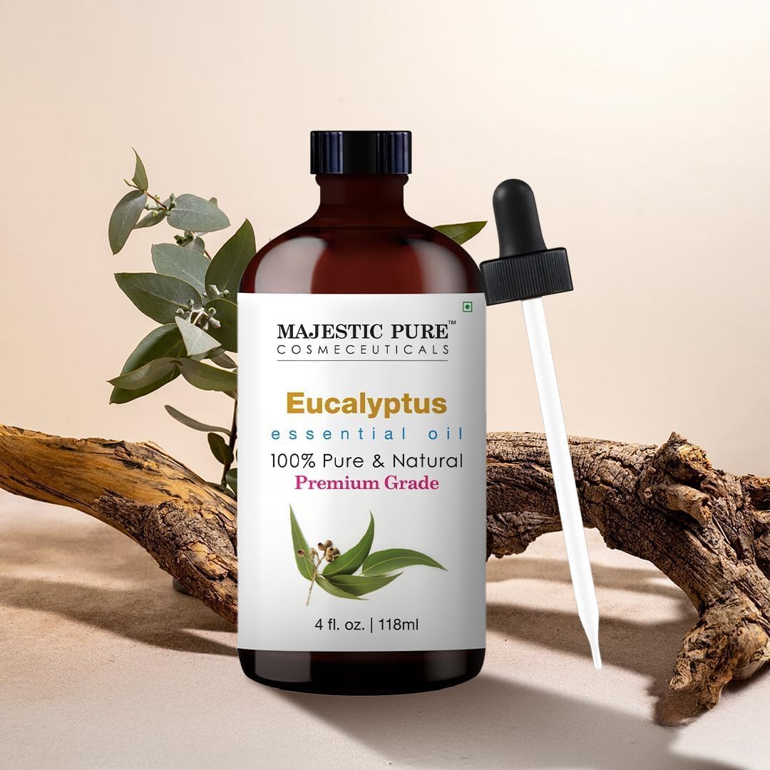 Majestic Pure Essential Oil with Glass Dropper - 100% Pure and Natural - Essential Oils for Diffuser, Aromatherapy, Soap and Candle Making, Eucalyptus Essential Oil, Eucalyptus Oil, 4 Fl Oz Pack of 2