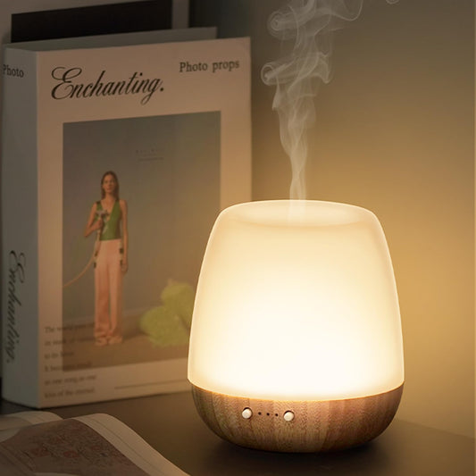 Essential Oil Diffuser - 2.4MHz Ultrasonic Glass & Bamboo Diffuser with Pulse/Continuous Mist & Night Light