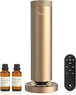 Waterless Diffuser,1500 Sq Ft,Ring Ambient Light,USB Plug-in & Rechargeable,Aluminum,Remote Control&Touch Buttons,Adjustable Fragrance&Timer,Hotel Collection Scent Machine - Gold