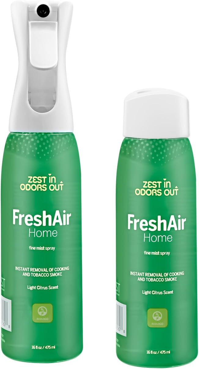 House of Zest FreshAir Home Odor Eliminator Spray for Home, Air Freshener Spray for Trash, Bathroom, Laundry, Kitchen & Diaper Odors, Plant-Based, Light Citrus Scent, 16 Fl Oz (Pack of 2)