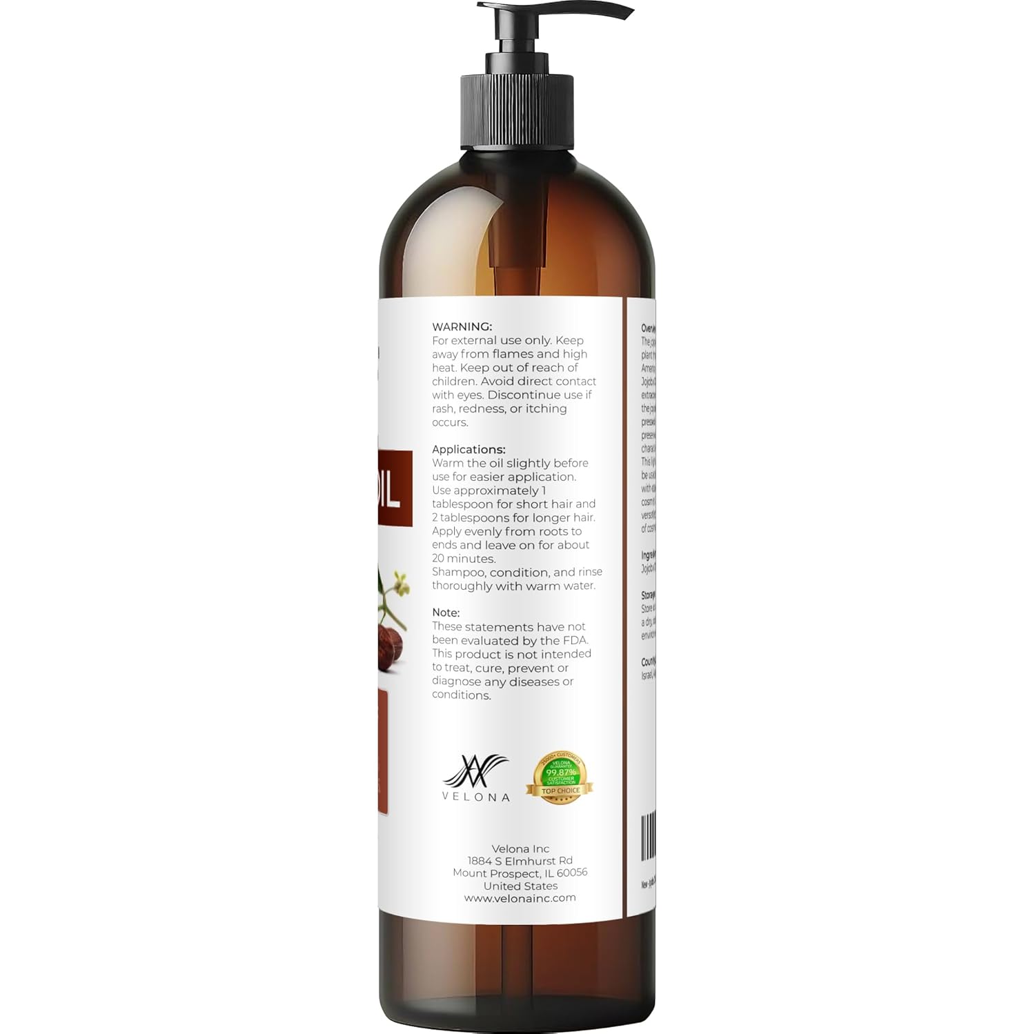 velona Jojoba Oil - 8 Fl Oz (With Pump) | 100% Pure and Natural | Golden, Unrefined, Cold Pressed, Hexane Free | Moisturizing Face, Hair, Body, Skin Care