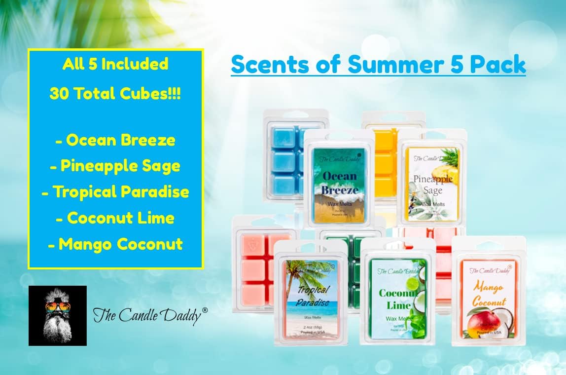 Scents of Summer 5 Pack - 5 Amazing Summer Wax Melts - 30 Total Cubes - 10 Total Ounces