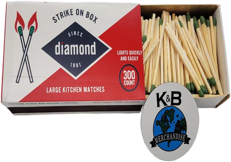 Strike On Box Matches (3 Boxes of 300) Multi Use Candle Fireplace Grill BBQ Kitchen Camping and Many Other Occasions Includes a K&B Merchandise Magnet [Packaging May Vary]