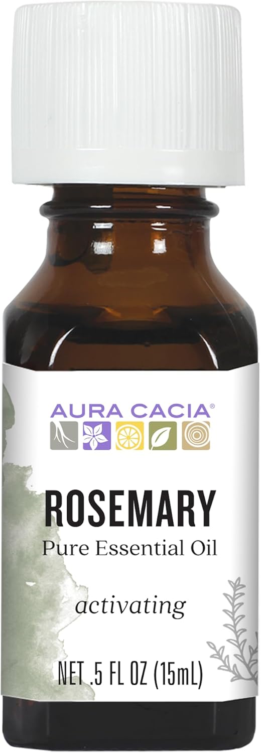 Aura Cacia Rosemary Essential Oil, Pure Rosmarinus Officinalis Oil, Aromatherapy for Skincare, Massage, Hair Care, DIY Blends | 0.5 Fl Oz (Pack of 1)