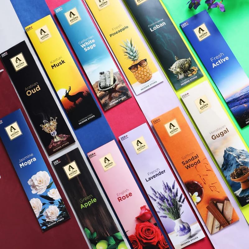 The Aroma Factory Natural Incense Sticks Combo Gift Set with 12 Exotic Agarbatti Fragrances [Artisinal Collection Luxury Aromas of The World] 240 gm