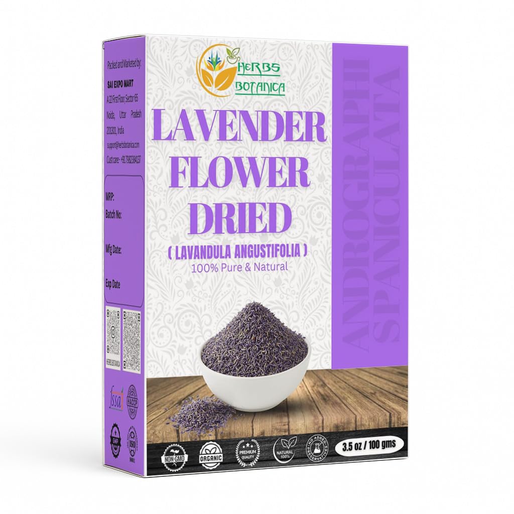 Herbs Botanica Dried Lavender Buds 3.5 oz (100g) Premium Culinary Grade Lavender Flowers – Extra Blue Grade for Baking, Tea & Lemonade Natural Aromatic Sachet Filler – Vegan, Non-GMO