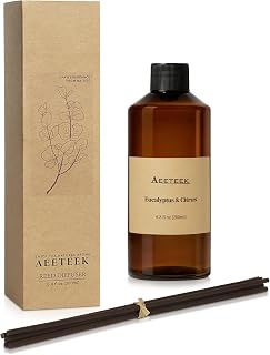 Reed Diffuser, 6.8oz Eucalyptus & Citrus Essential Oils Refill | 200ml Aroma Oil with Diffuser Sticks, Long-lasting Air Freshener, Home Fragrance for Room, Bathroom Decor