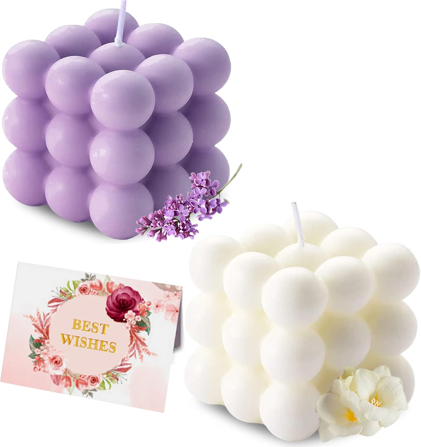 Scented Bubble Candles Gifts Set for Women, Large Candles for Home Decor Scented, 2 x 5.4 oz Soy Wax Aromatherapy Candles, Cube Aesthetic Candle, Ideal Gifts for Valentines Day, Mother's Day