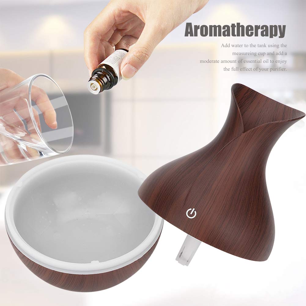 Essential Oil Diffuser, 130ml USB LED Ultrasonic Diffuser Essential Oil Diffuser Humidifier with 7 colors Portable Cool Mist Humidifier for Home Office.(Dark Wooden Grain)