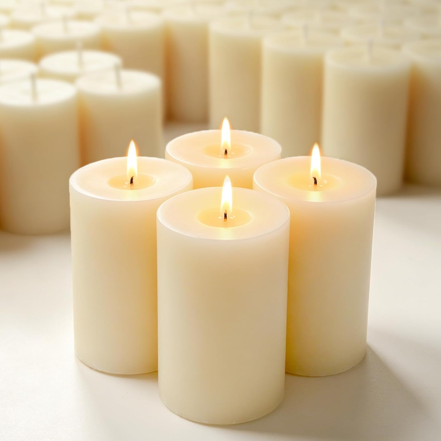 DEYBBY 4 Pack Cream White Beeswax Pillar Candles Set, 2 x 3 inch Pure Organic Beeswax Candle with Natural Scent for Home Wedding Decoration Blackout Emergency Bath Relaxation
