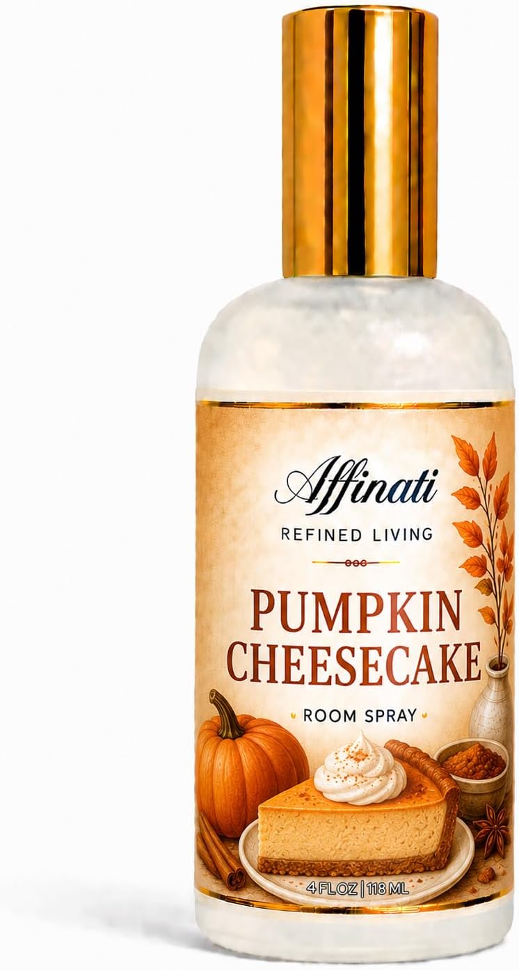 Affinati Pumpkin Cheesecake Room Spray, 4 oz – Highly Fragrant Warm Spiced Autumn Gourmand Home Fragrance, Air Freshener Odor Eliminator, Rich Decadent Fall Baking Spray