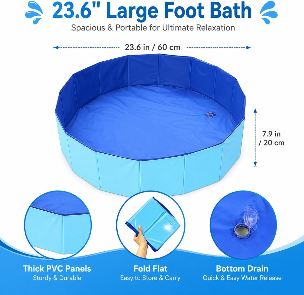 23.6" Foldable Pool Foot Bath for Above Ground Pool Accessories, Portable Large Foot Soaking Bath Basin Pool Foot Wash Basin Tub for Pool Entry Ladder