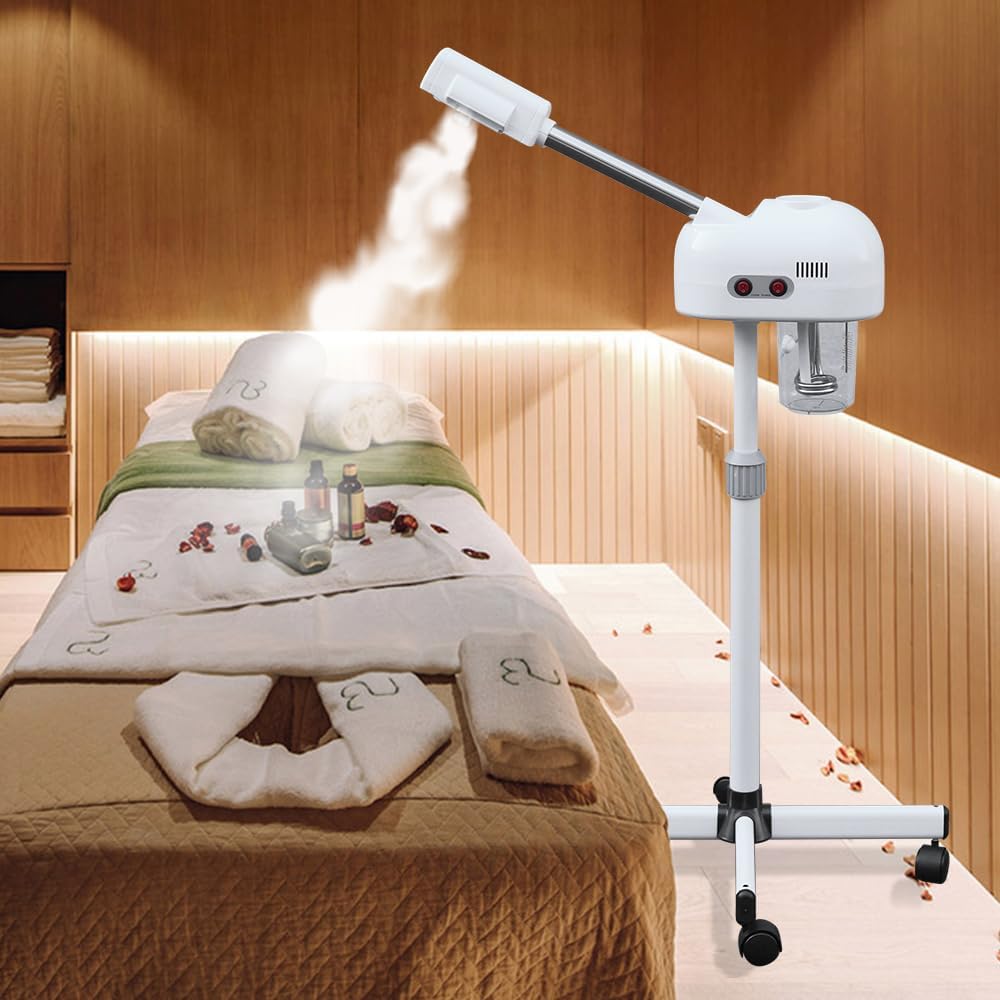 Professional Facial Steamer, Ozone Spa Face Steamer on Wheels, Professional Skin Care Equipment, Esthetician Steamer for Salon Beauty and Spa, Mist Face Steamer for Skin Care, Adjustable Height