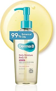 Derma B | Daily Moisture Body Oil | 99% Natural Argan & Sweet Almond Oil | Shower Oil for Dry Sensitive Skin | Light & Long-Lasting Hydration | Skin Body Care Oil with Peach Scent | 6.78 fl oz (200ml)
