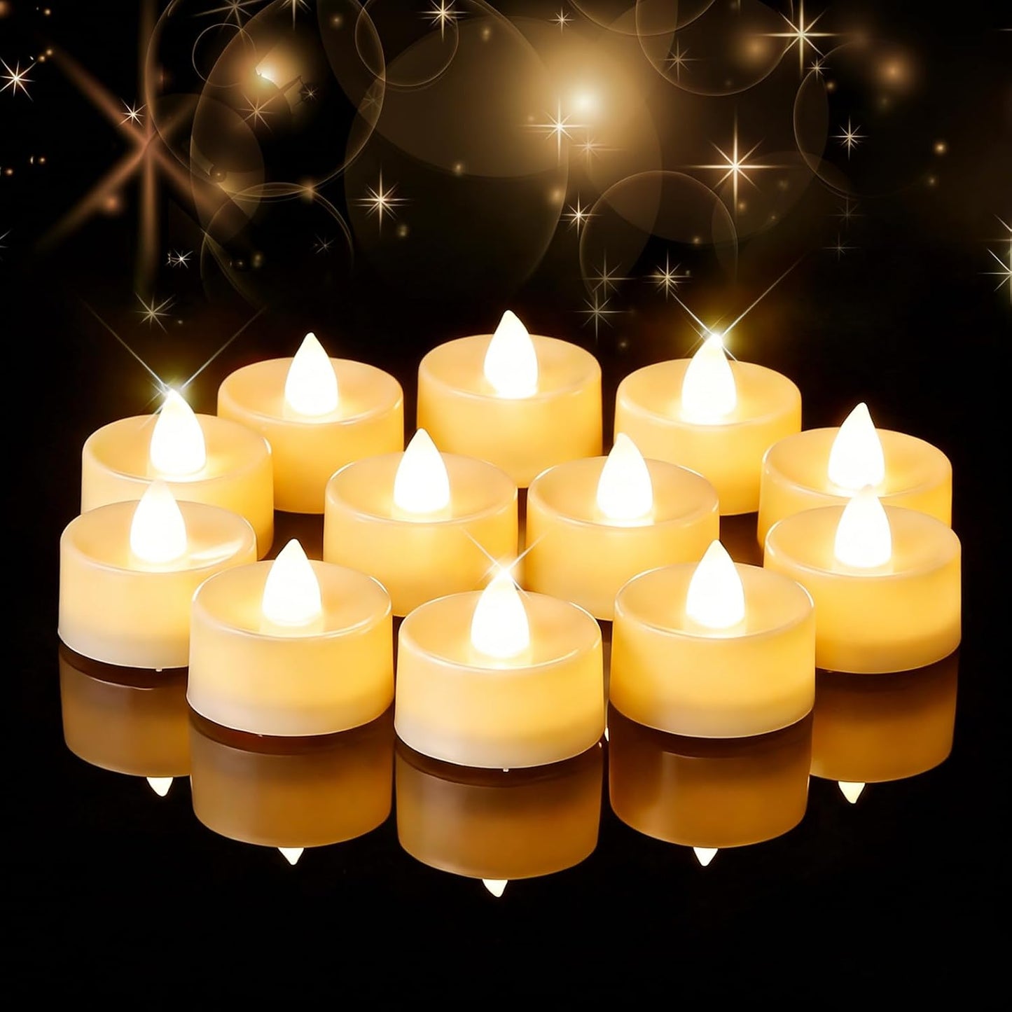 Amagic 24 Pack Battery Operated Tea Lights Candles, Fake Tealights Candles, Flameless LED Tea Lights for Halloween, Wedding, Votive, Festival, Table Decor(24 Pack, Warm White)