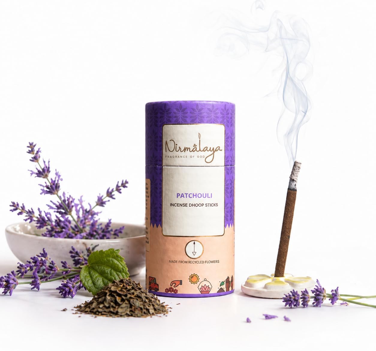 Nirmalaya Premium Lavender Dhoop Sticks Pack of 2, 180g | Bambooless Sticks, Charcoal Free Incense Sticks Made from Recycled Flowers | Long Lasting 25 Min Burn | for Pooja, Yoga, Meditation