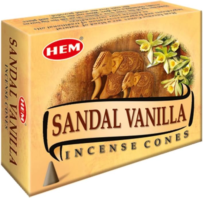 Hem Sandal Vanilla Incense Cones – 12 Pack (10 Cones Each) | Handcrafted in India | Soothing Sandalwood & Sweet Vanilla Aroma | Meditation, Relaxation & Home Fragrance