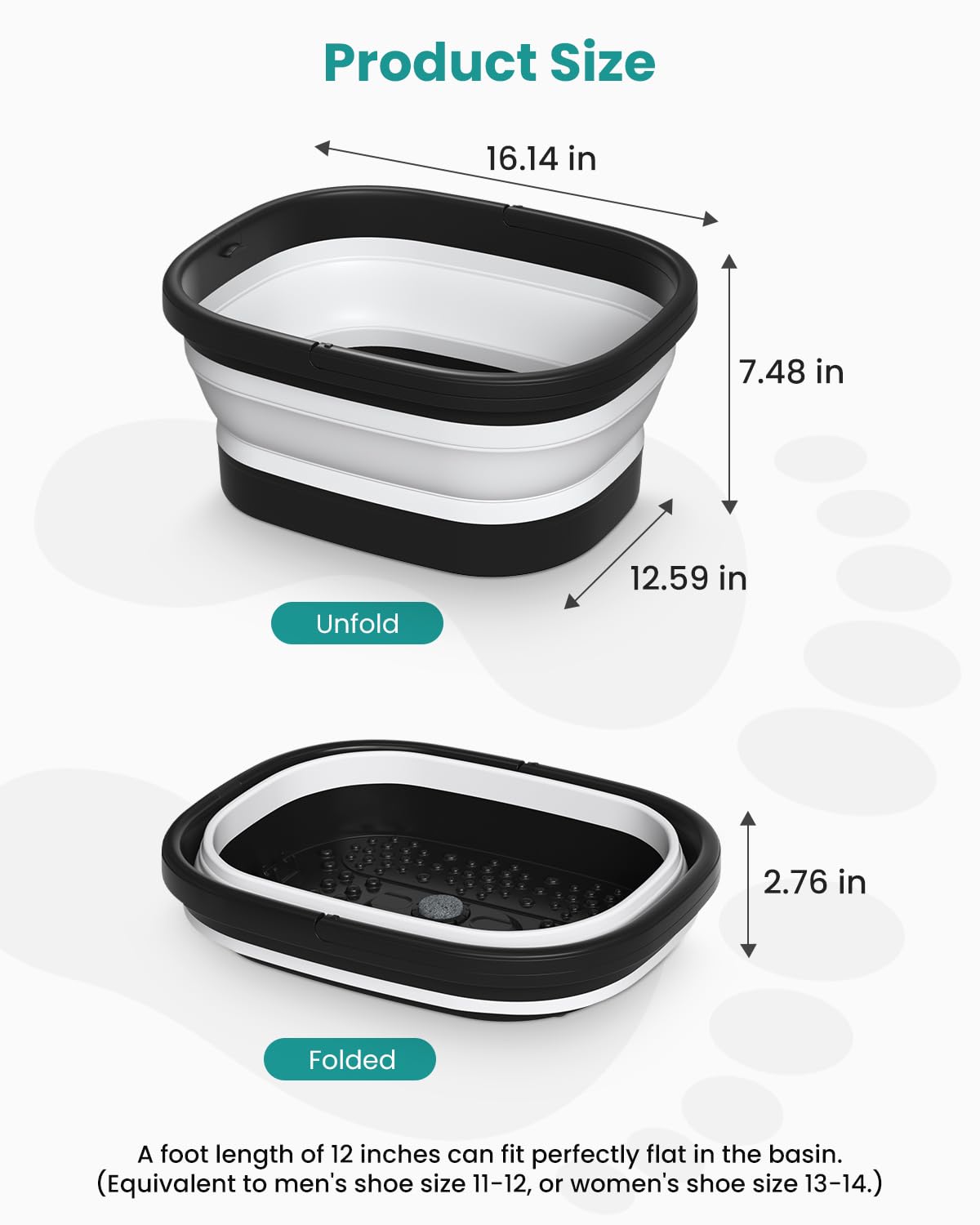 Nekteck Foot Soaking Tub Collapsible Bucket for Foot Bath Soak Tub, Feet Basin Soaker with 138 Acupressure Nodes and Pumice Stone for Feet Health Foot Spa, Gifts for Men Women Dad Mom, Black