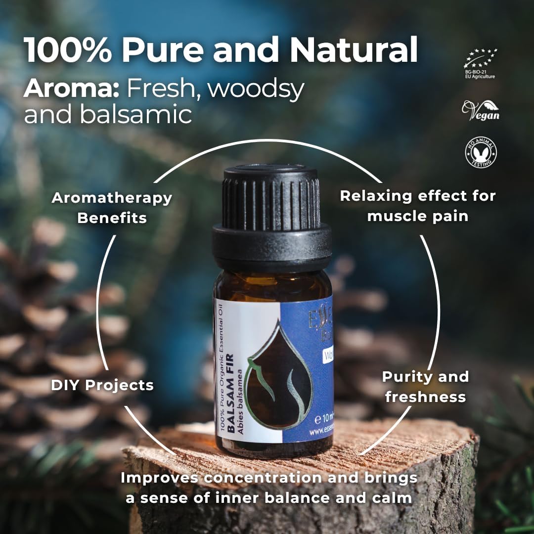 Essences Bulgaria Balsam Fir Essential Oil 10ml (0.34 Fl Oz) | Abies balsamea | 100% Pure, Natural, Undiluted | Aromatherapy, Cosmetics | Non-GMO, Cruelty-Free