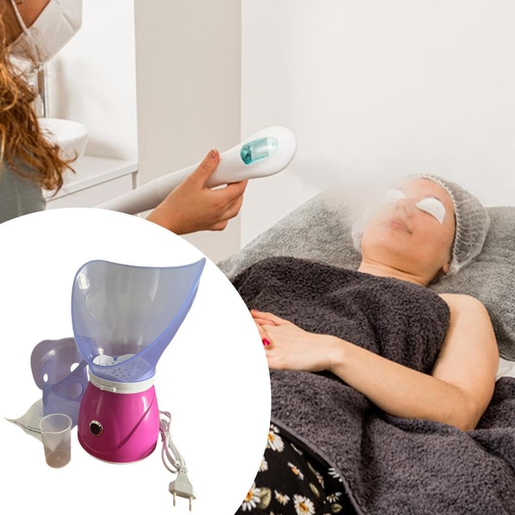 Facial Steamer Steam Inhaler Face Steamer Vacuum Esthetician Facial Deep Cleaning with Material Adjustable Steam, Pink