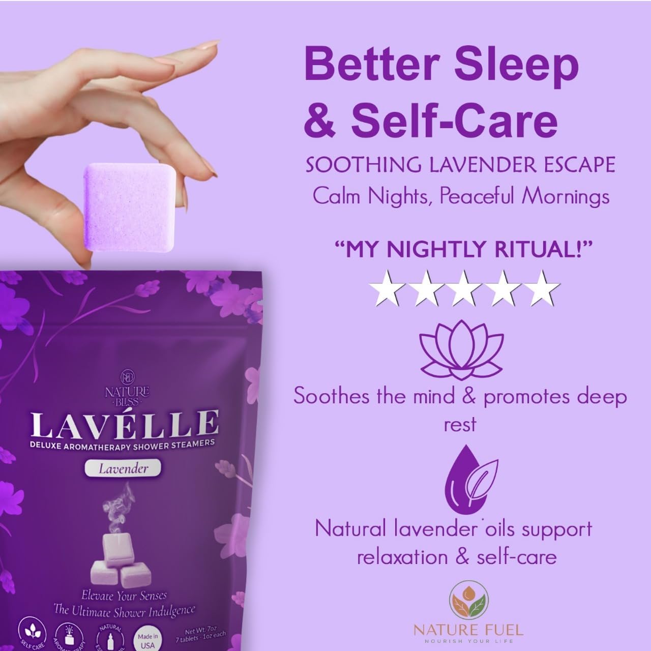 Lavender Shower Steamers - 7 Pack Lavender Shower Tablets Aromatherapy for Sinus and Tension Support - Gifts for Women & Men