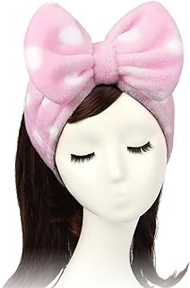 Shintop Women Fashion Lovely Soft Carol Fleece Bowknot Bow Makeup Cosmetic Shower Elastic Hair Band Hairlace Headband (Pink Polka dots)