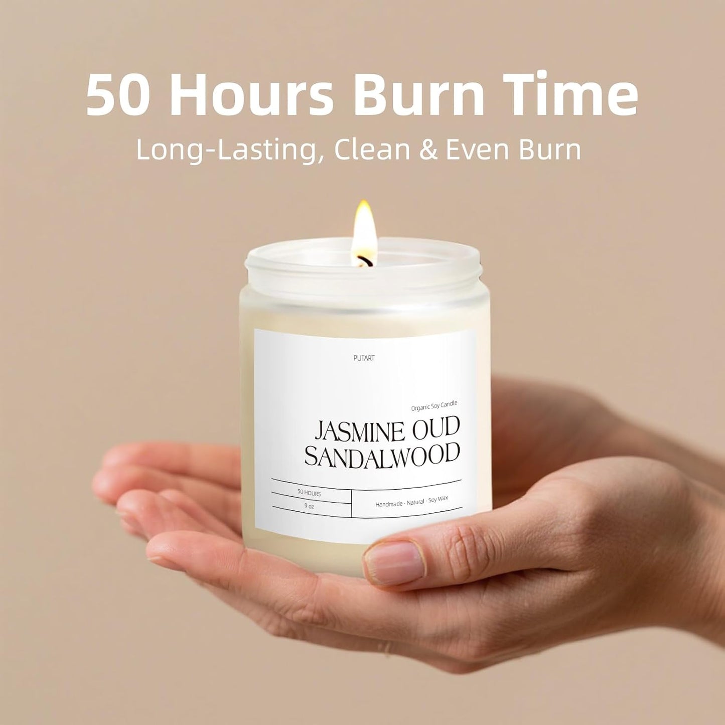 Jasmine, Oud & Sandalwood Scented Candles for Home, Natural Soy Wax Aromatherapy Non Toxic Candle Gifts for Women Men, Home Fragrance Decoration Glass Jar Candle for Relaxation (9oz White