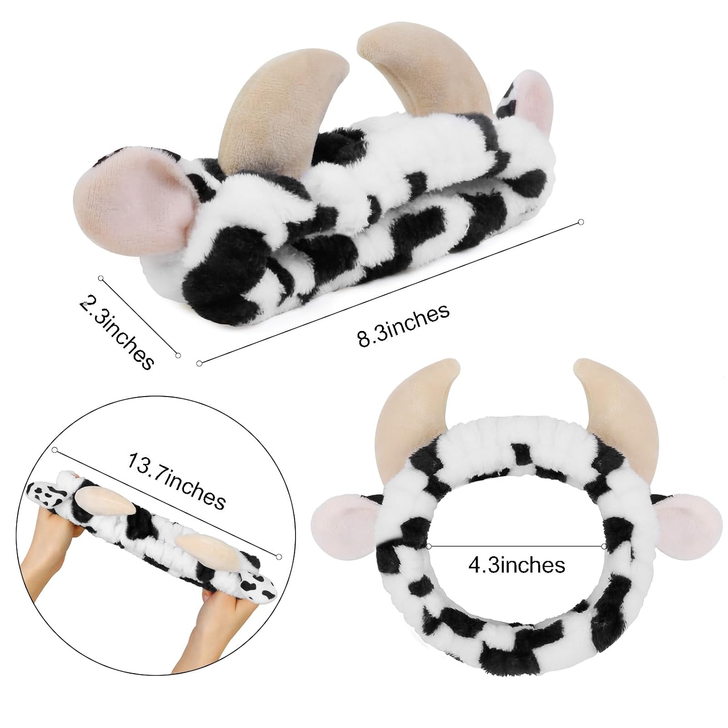 Huachi Cow Hairband for Washing Face, Soft Microfiber Spa Headband for Women & Girls, Cute Animal Print, Facial Cleansing Head Wraps, Perfect for Skincare, Makeup, Pajama Parties, Stocking Stuffers