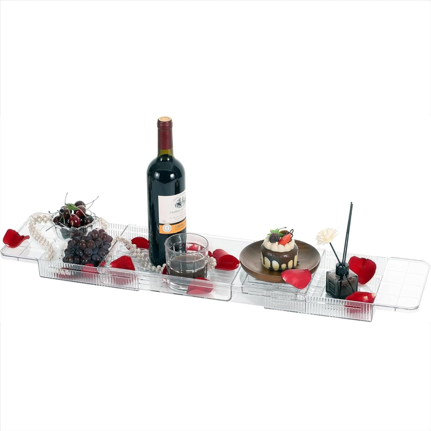 Expandable Bathtub Trays for Tub,Acrylic Bath Shelf Over Tub,with Non-Slip Design iPad Holder for Books Phone，Suitable for Bathtubs with an Internal Width of up to 28 Inch