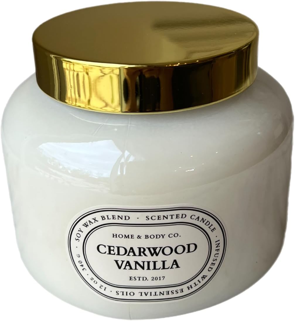 Home&Body Company Scented Candles 12 OZ Fragranced Candle, Soy Blend Wax, Infused with Essential Oils, Home Fragrances, Aromatherapy Home Scented Candles Gift, Scent: Cedarwood Vanilla