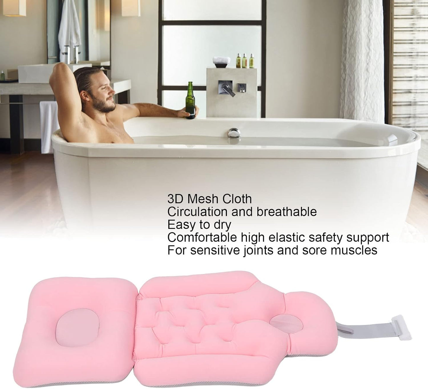 Bathtub Cushion Bathtub Pillow Soft Breathable Folding Headrest Back Support Bath Pillow Cushion for Adults Spa(Pink)