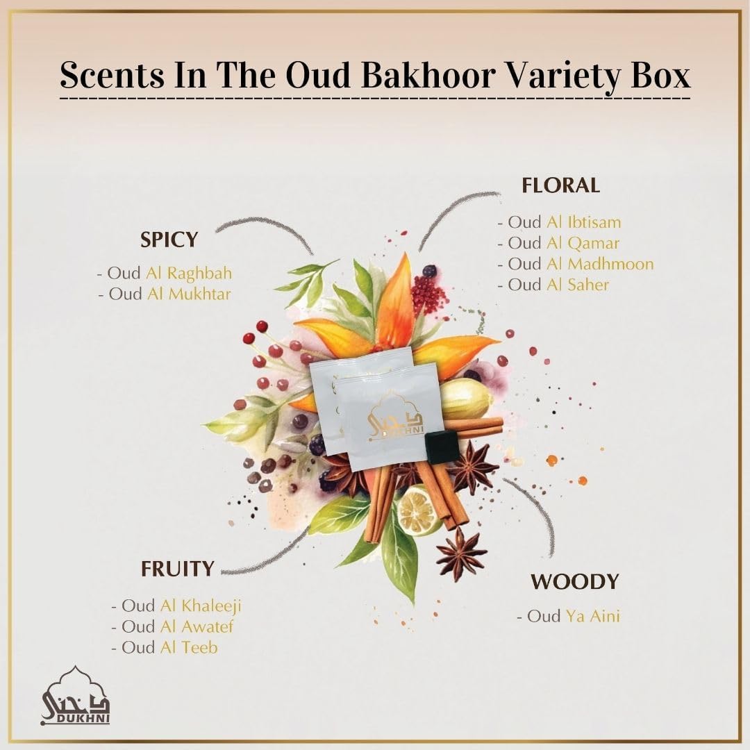Oud Bakhoor Variety Box by Dukhni | Assorted Box | 30 Pieces Bakhor | Refill Kit | Arabic Bakhoor Incense | Islamic Gifts, Eid & Ramadan Gifts for Men and Women | Luxurious, Long Lasting