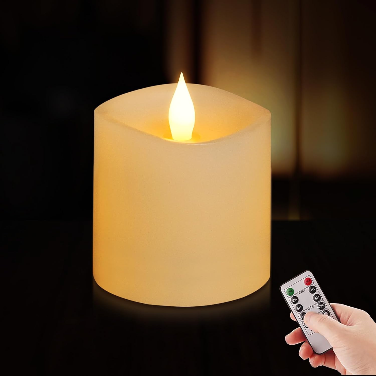 3x3 Flameless Candles with Remote Set of 1, 3 inch Battery Candles Flickering with Timer, LED Pillar Candle for Indoor/Outdoor, Lvory White