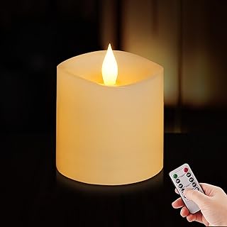 3x3 Flameless Candles with Remote Set of 1, 3 inch Battery Candles Flickering with Timer, LED Pillar Candle for Indoor/Outdoor, Lvory White
