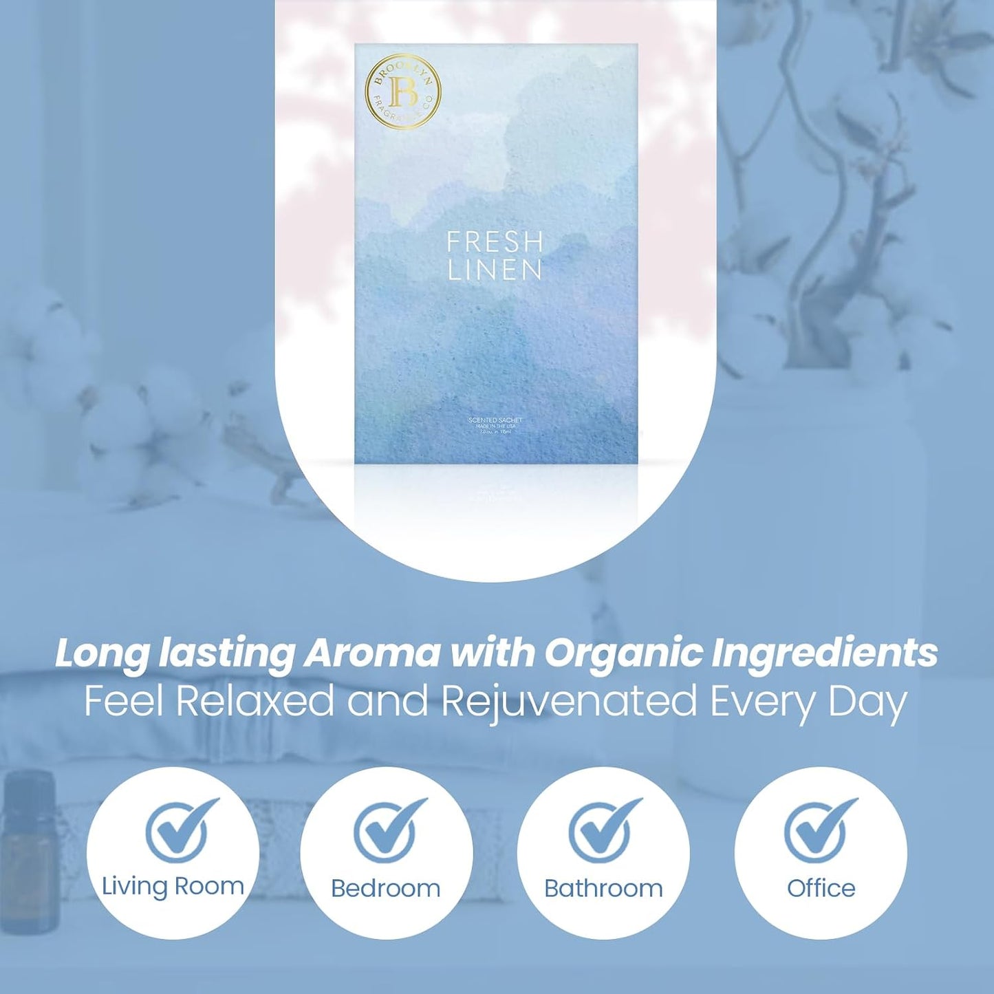 Brooklyn Fragrance Co. Water Color Sachet Bags – Fresh Linen Scented Pouches – Perfect Aroma for Drawers, Closets, Cars and Bathrooms – Long-Lasting Fresh Scent Sachets (6- Pack)