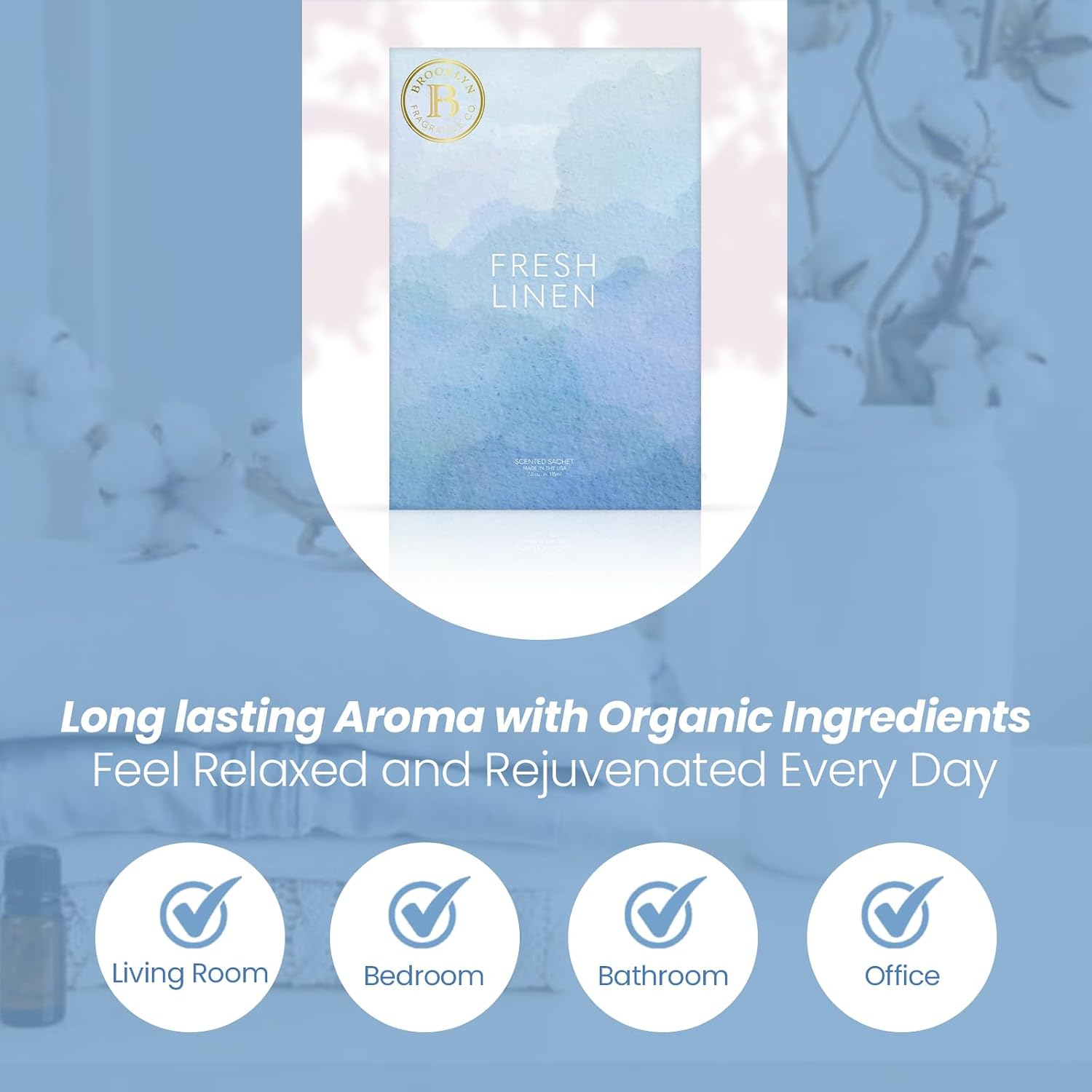 Brooklyn Fragrance Co. Water Color Sachet Bags – Fresh Linen Scented Pouches – Perfect Aroma for Drawers, Closets, Cars and Bathrooms – Long-Lasting Fresh Scent Sachets (6- Pack)