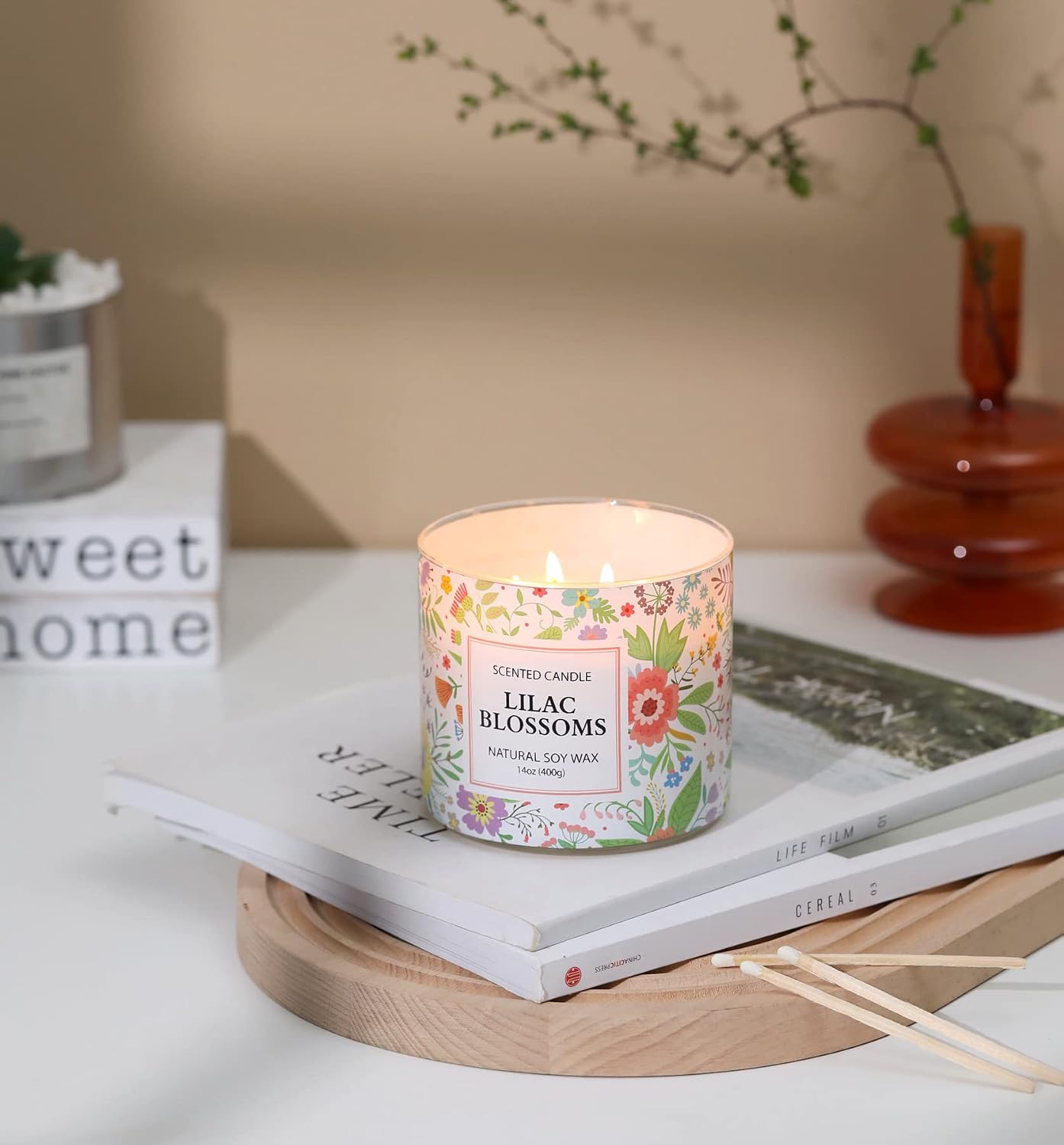 Spring Candle, Floral Scented Candle, Blossoms Gardenia Scented Candle, Large 3 Wicks, 14 oz
