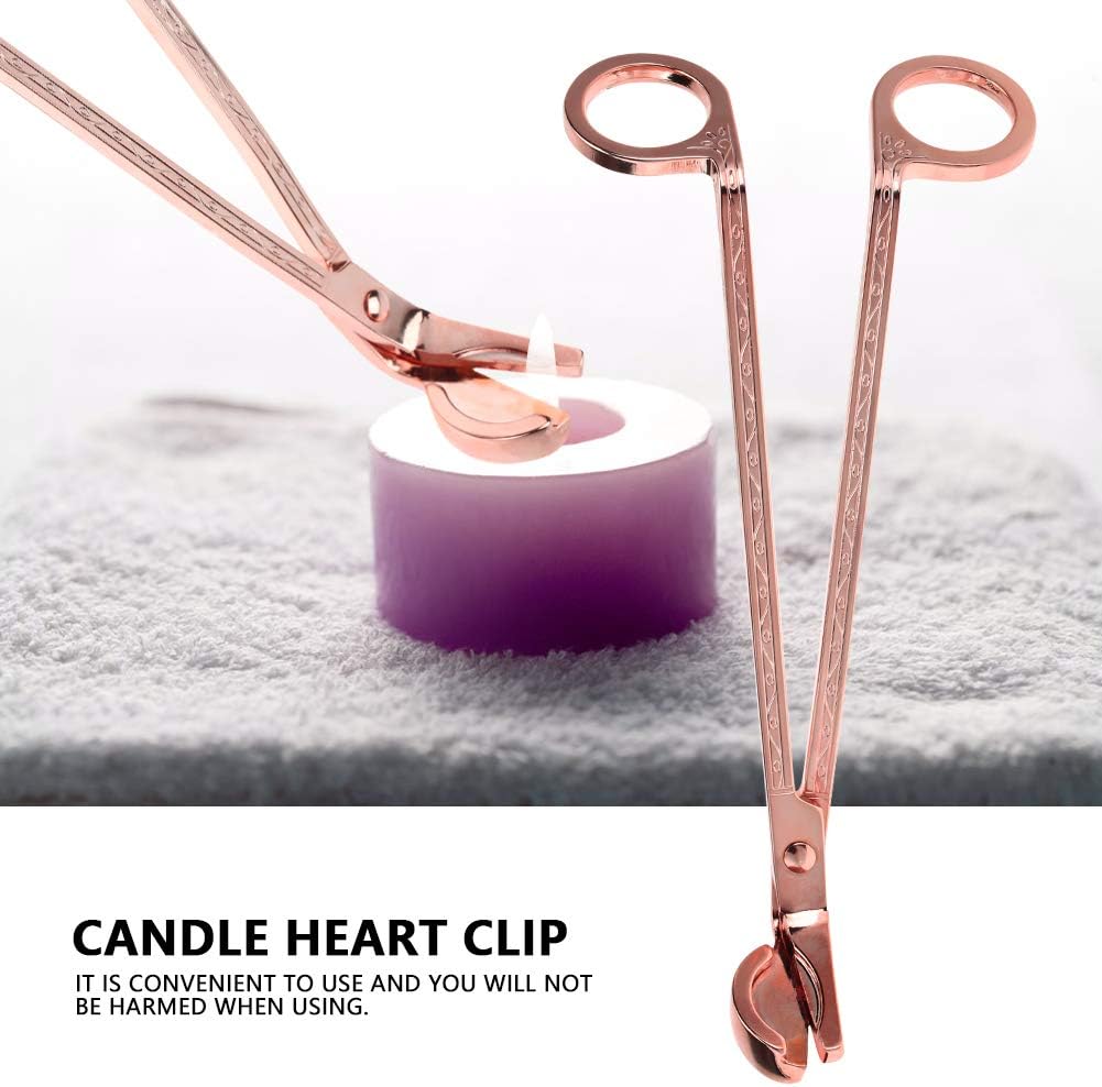Changor Candle Wick Trimmer Rose Gold, Stainless Steel Candle Heart Clip Scissors Wick Cutter Scissors Tool for Candle Lovers, Reaches Deep to Cut Wick for Burn and Prevent Soot, 6.9 * 2.3in