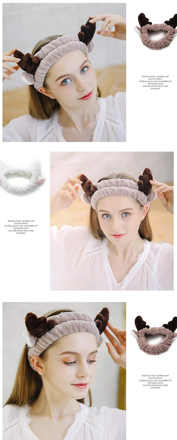 Elk Women's Spa Facial Makeup Headband - Bear Face Mask for Birthdays, Valentines, Christmas - Fleece Headwear for Women & Girls - Coffee