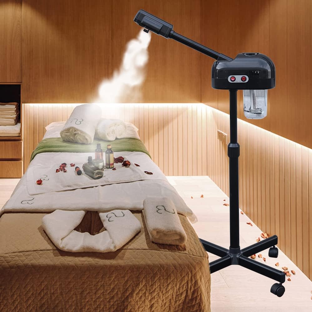 Professional Facial Steamer Tools for Esthetician, Skin Care and Deep Cleaning, 2 in 1 Face Machine, Ozone Face Steamer for Facial, Hot Mist Skincare for Spa, Salon and Home Use (Black)