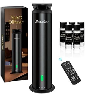 Waterless Scent Diffuser Starter Kit – 1000 Sq Ft Coverage, Suitable for Home & Hotel Series Diffuser, Includes 5 Scent Oils, Remote Control, Large Room Essential Oil Diffuser, Ultra Black