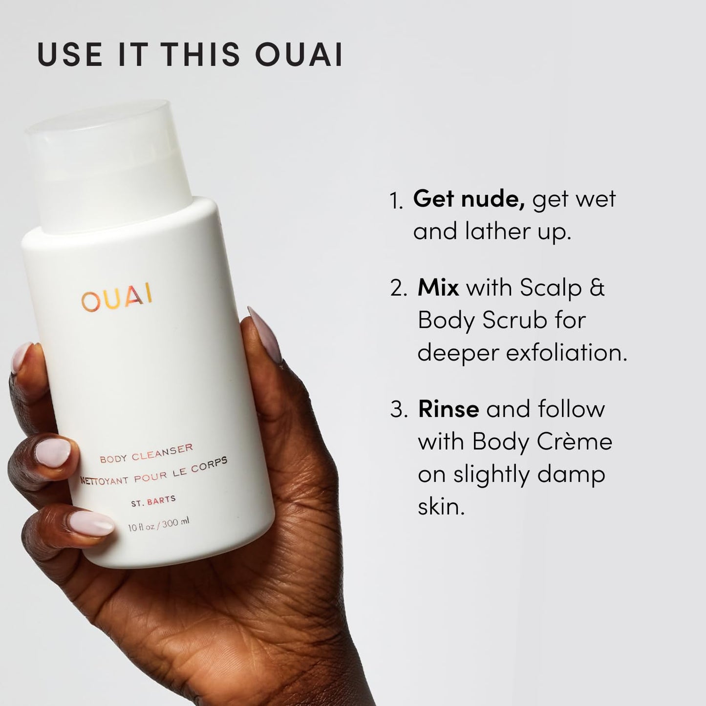 OUAI Body Cleanser, St. Barts - Foaming Body Wash with Jojoba Oil and Rosehip Oil to Hydrate, Nurture, Balance and Soften Skin - Paraben, Phthalate and Sulfate Free Skin Care Products (10 Fl Oz)