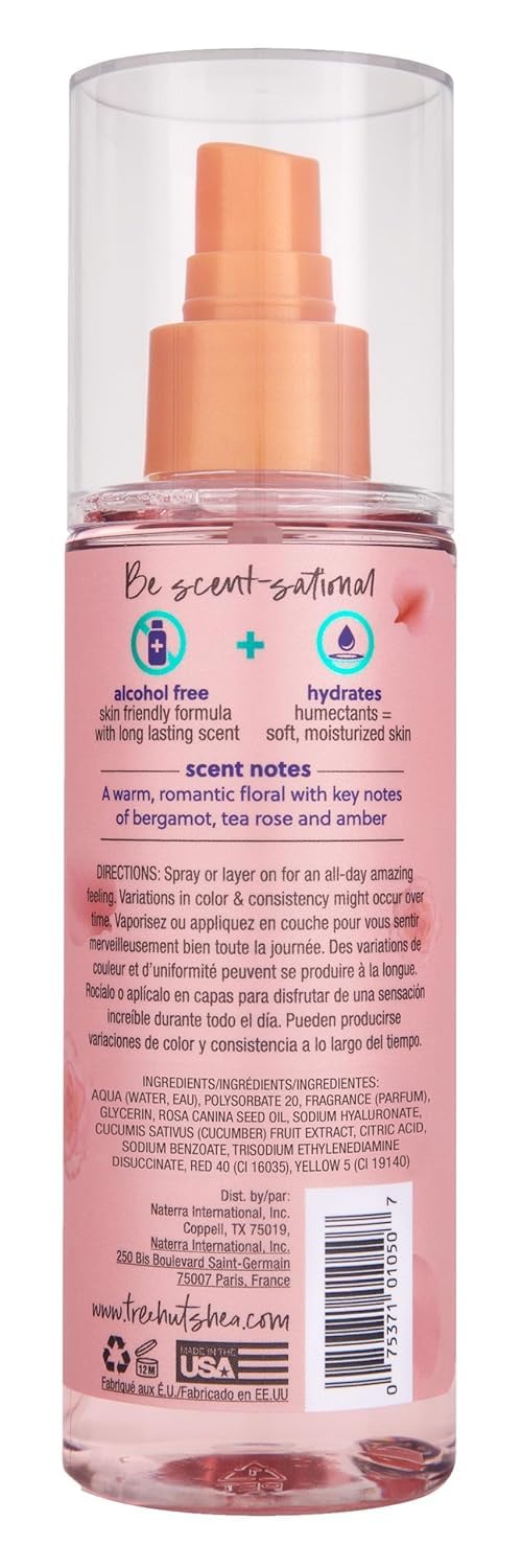 Tree Hut Moroccan Rose Hair & Body Mist, Hydrating & Alcohol-Free Body Spray, Fragrance with Bergamot, Tea Rose & Amber Notes, Alcohol-Free Formula, 6 Fl Oz.
