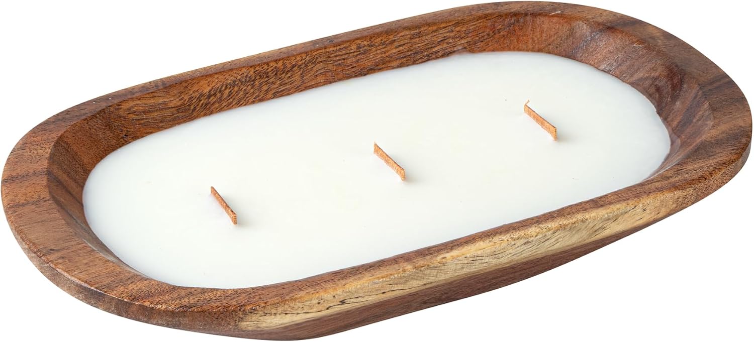 Restaurantware-Coco Casa 9.1 x 5.5 x 2 Inch Wood Dough Bowl Candle, 1 Hand Poured Bread Bowl Candle - Coconut Mango Fragrance, Double Wax Blend, Soy Wax Scented Candle, Wooden Wick