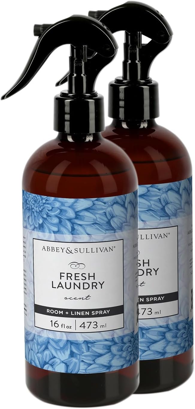 Abbey & Sullivan Linen Spray, Fresh Laundry Scent with Fresh Green Floral Musk, Pack of 2, 16 oz