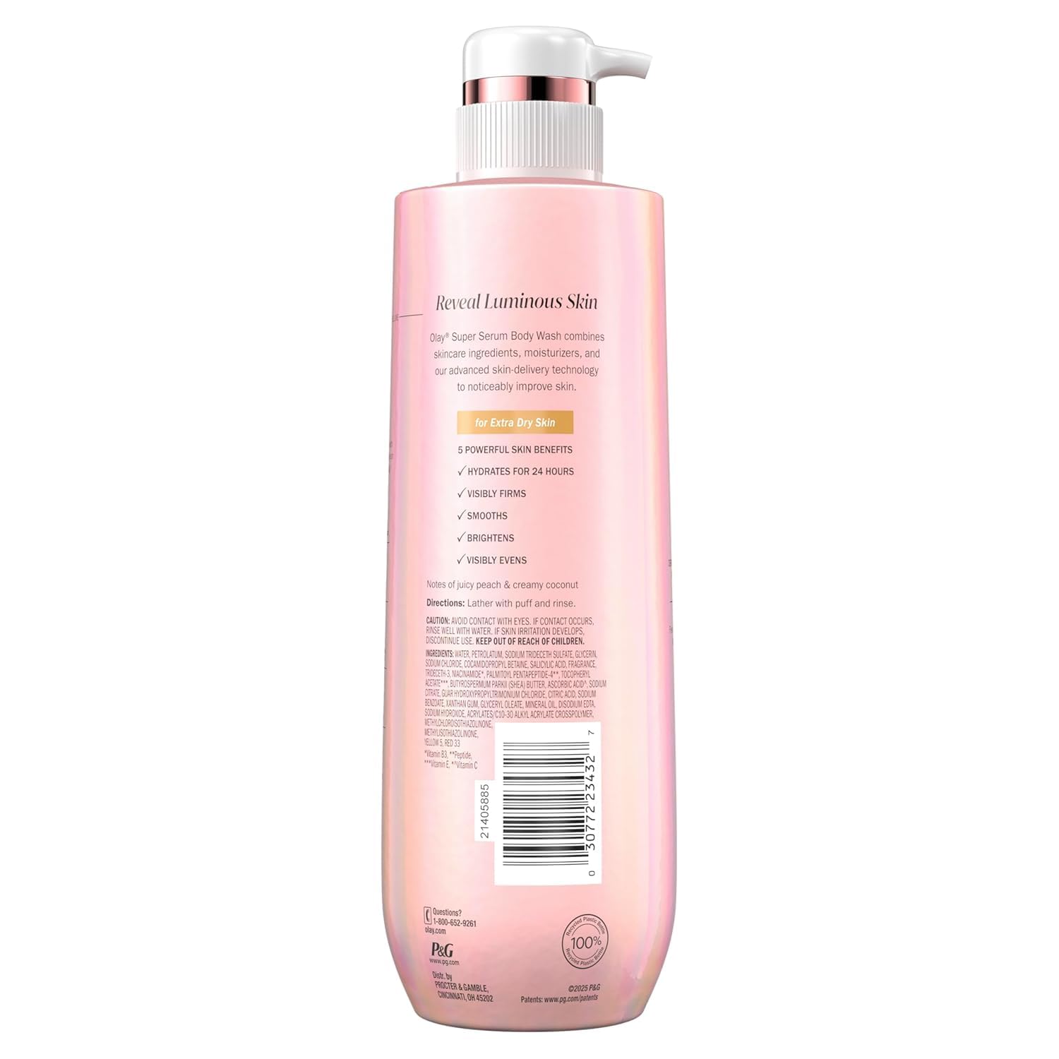 Olay Super Serum Body Wash for Extra Dry Skin, 24hr Long Lasting Rich Hydration, 5+ Ingredient Complex for Bright, Even, Firm, & Luminous Skin, with Collagen Peptide, Vitamin C & Shea Butter, 20 fl oz