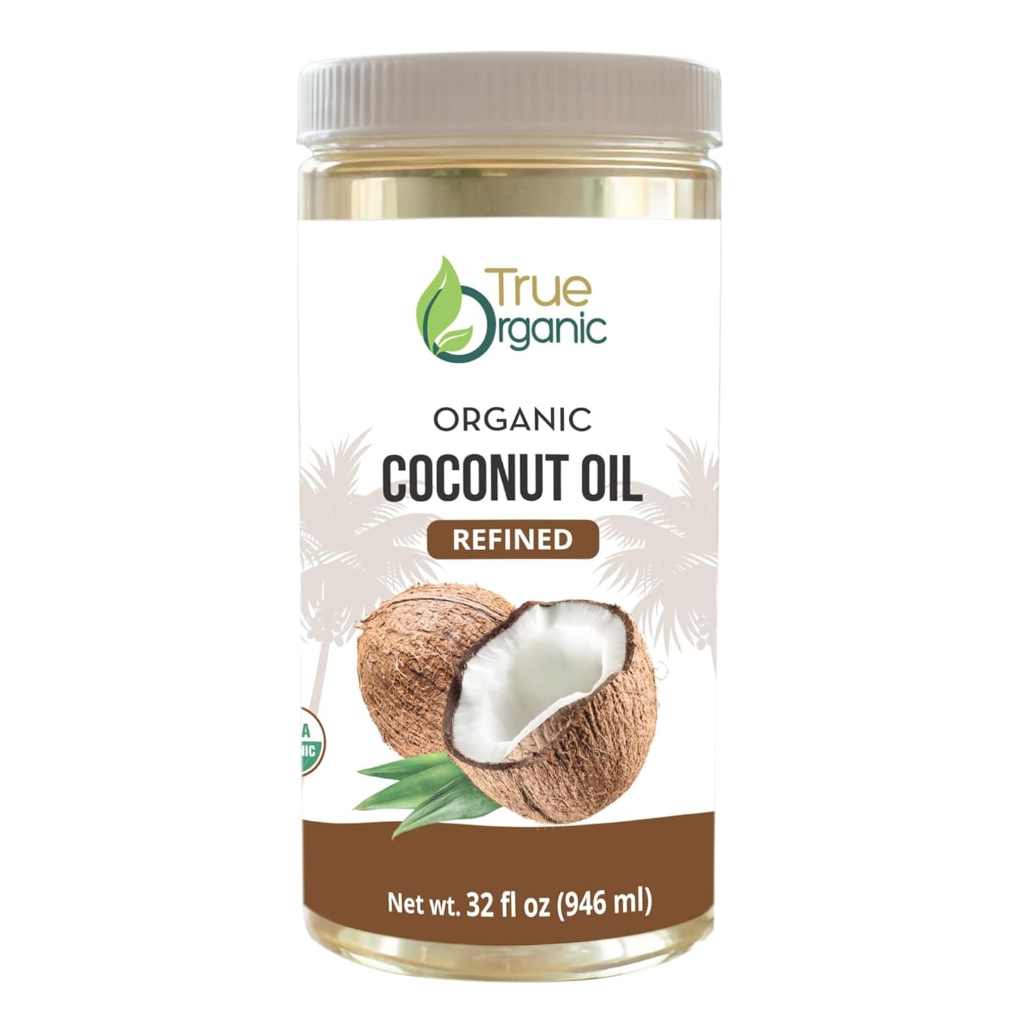 True Organic Refined Coconut Oil, 32 fl oz, USDA Organic Certified, for Cooking and Baking