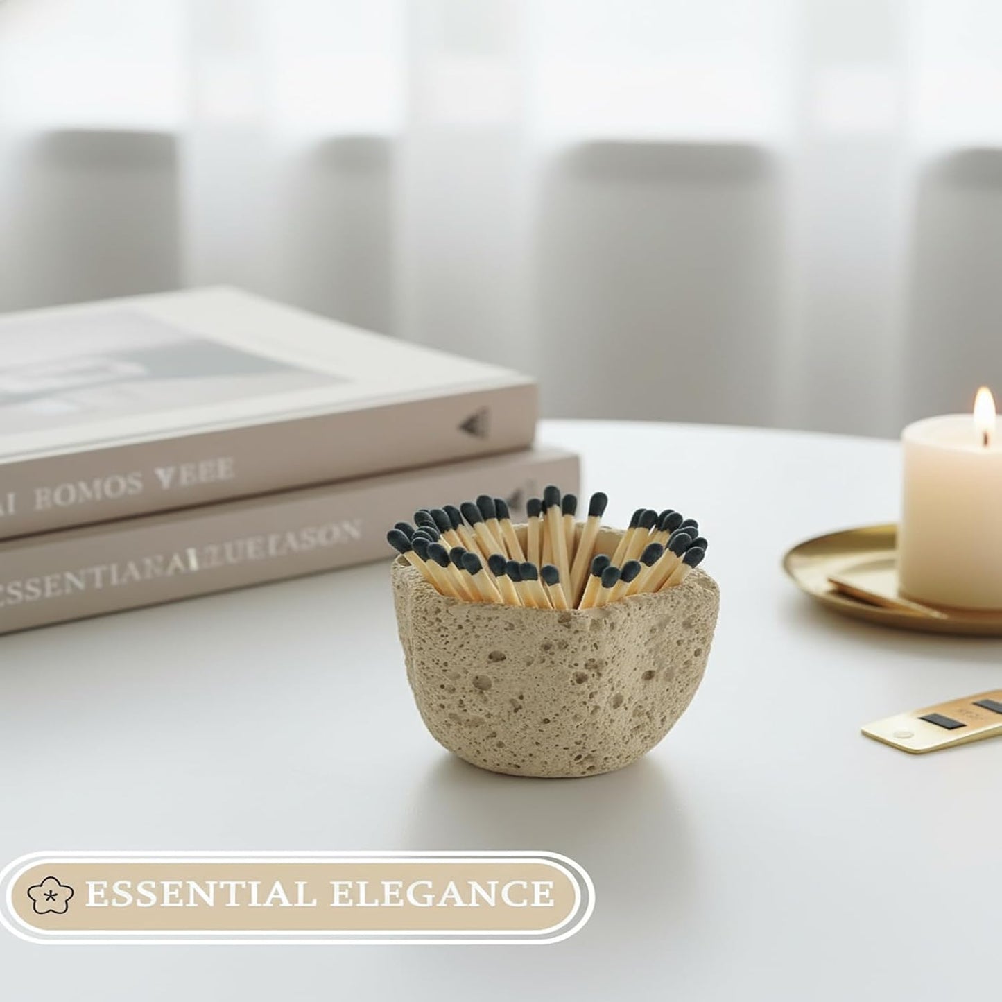 Modern Concrete Match Holder with Striker — Includes Three Striker Pads, a Decorative Match jar for Candles & Fireplace, Perfect for Matches in a jar with Striker Home Décor (Matches Not Included)