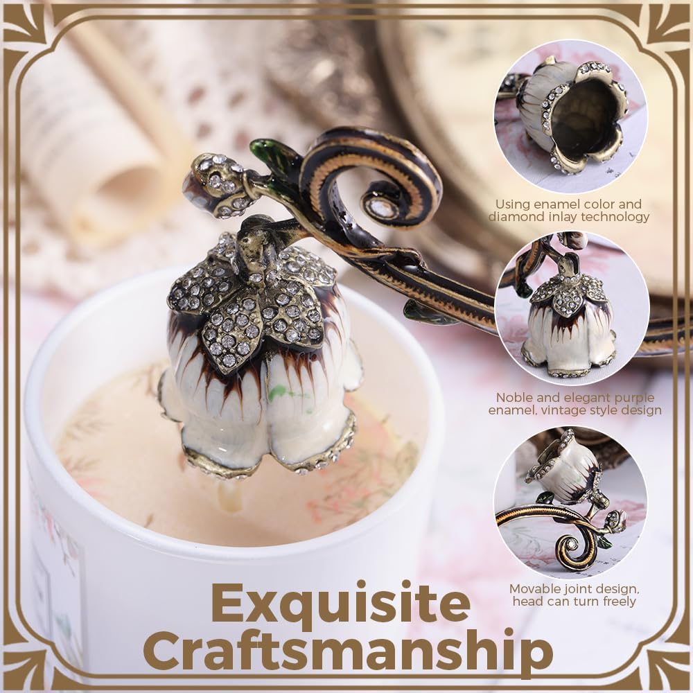 Flower Candle Snuffer, Vintage Design Exquisite Candle Accessory, Candle Extinguisher Flame with Long Handle Putting Out Fire Prevent Smoke from Spreading(White)