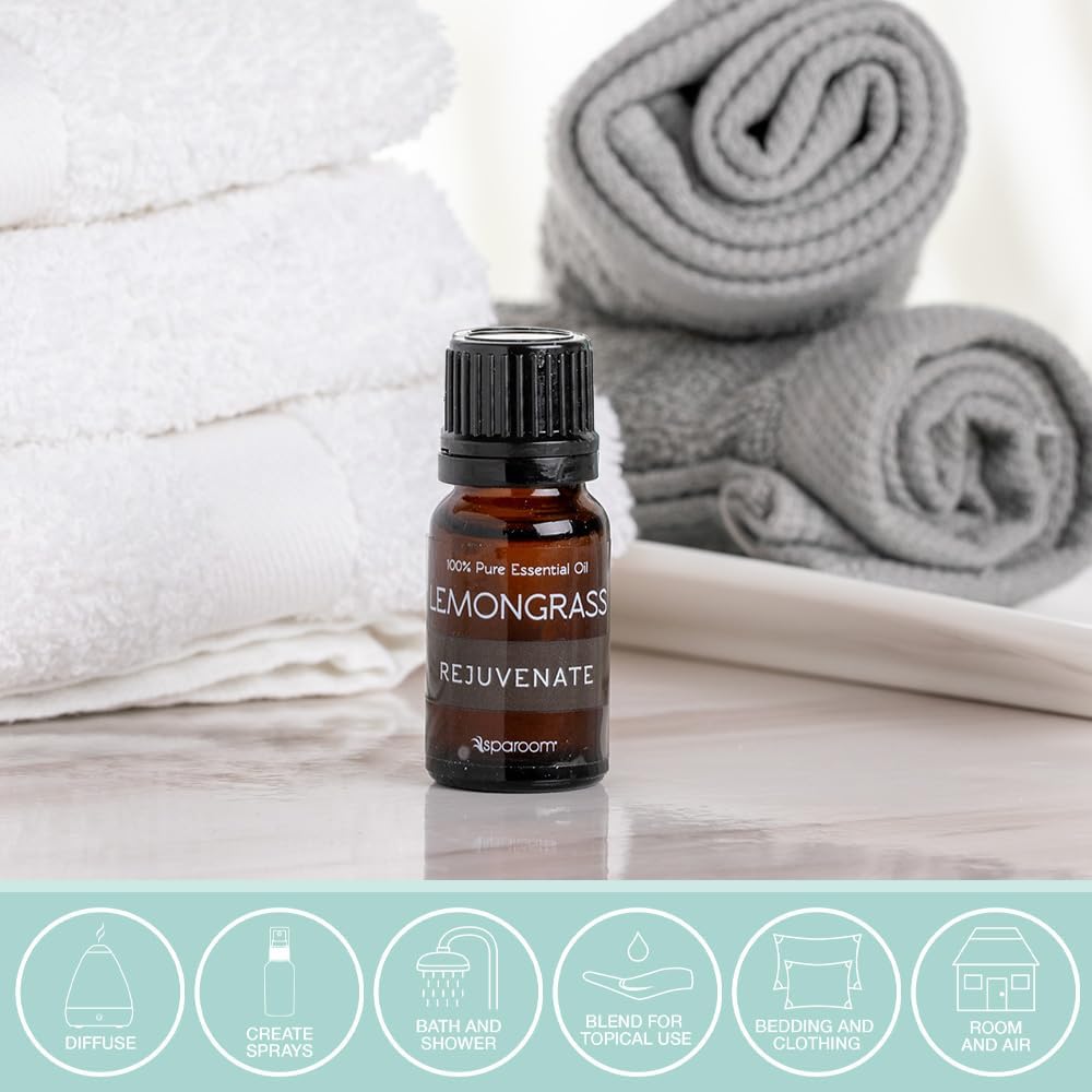 SpaRoom Aromatherapy 100% Pure Undiluted Essential Oil, Rejuvenate Lemongrass, 10 mL